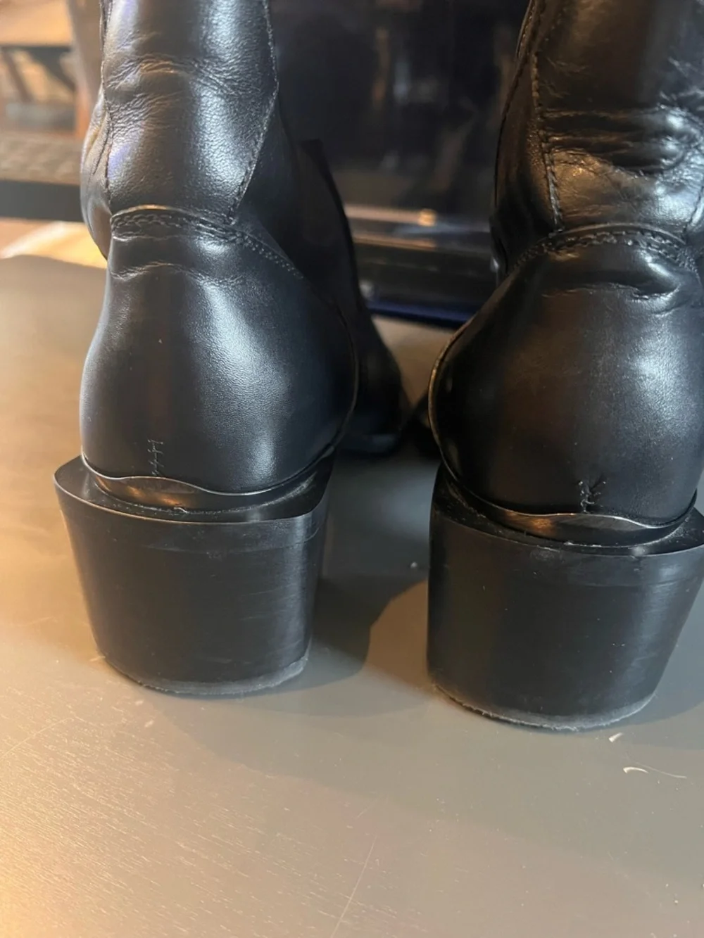 Zara Black Over-the-Knee Leather Boots with Western Stitching - Festival Boot